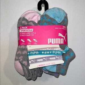 Puma socks  6-Pack Low Cut with Hair Ties - Pink and Blue